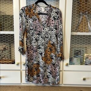 Floral Print V-Neck Dress - Multicolor